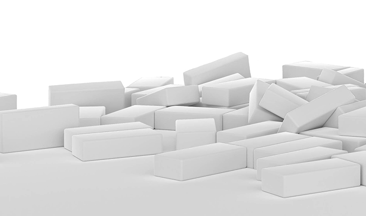 3D rendering Destruction of a white brick wall on white background